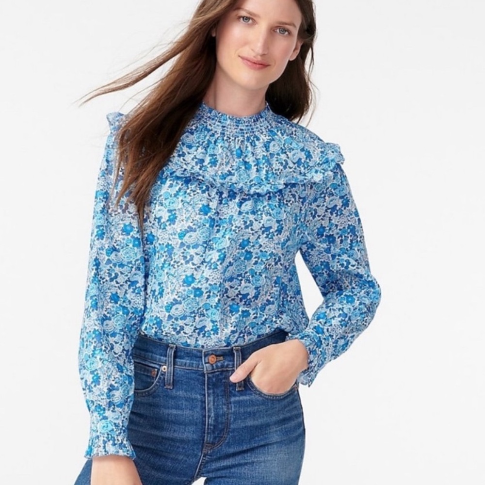 Smocked popover top in Liberty® Elysian Day floral size small